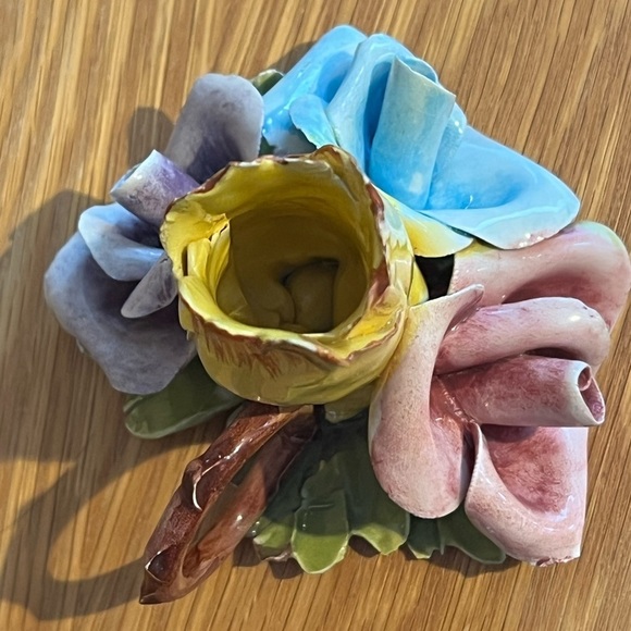 VTG Italian Capodimonte Style Hand Painted Porcelain Rose Candleholder 3.5” X 4” - Picture 5 of 11